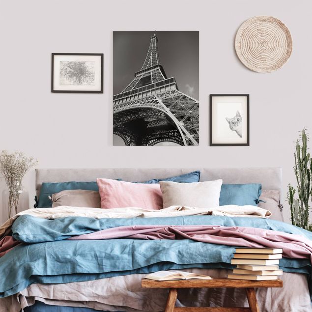 Telas decorativas em preto e branco Eiffel Tower
