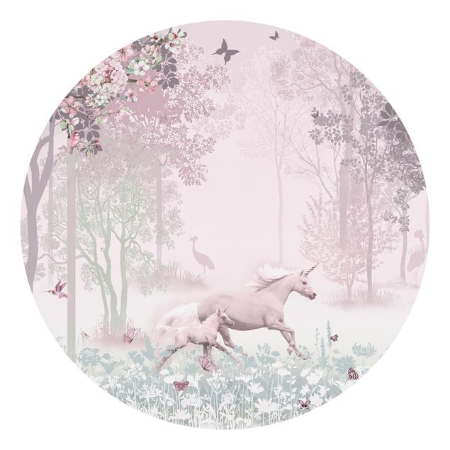 papéis de parede rosa Unicorn On Flowering Meadow In Pink