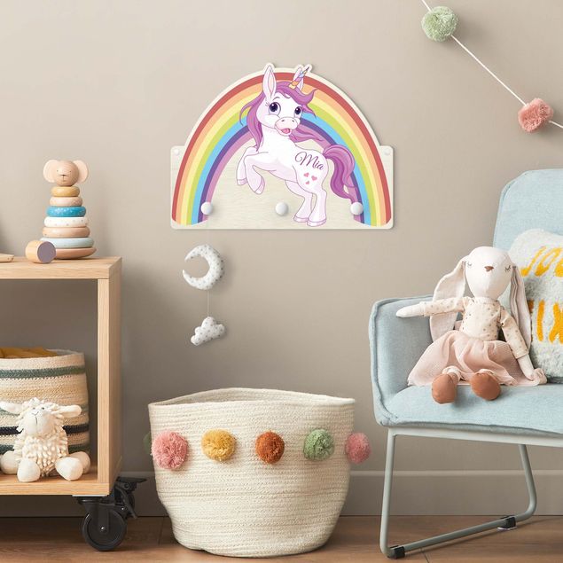 Cabides de parede frases Unicorn Rainbow With Customised Name