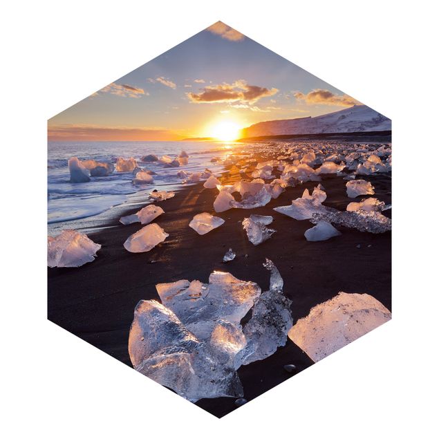 Papel de parede bege Chunks Of Ice On The Beach Iceland