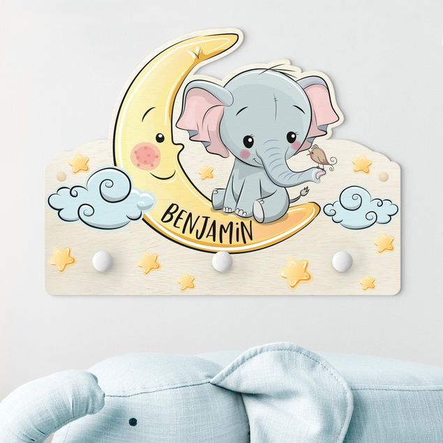 decoração quarto bebé Elephant Moon With Customised Name