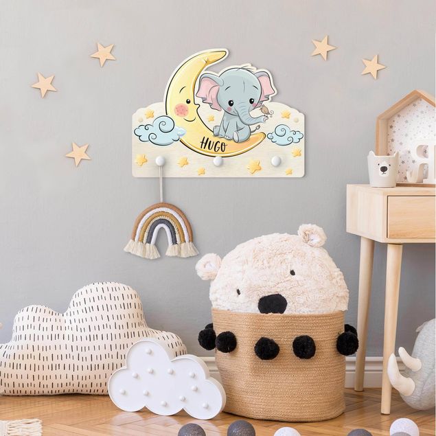 Cabides de parede frases Elephant Moon With Customised Name