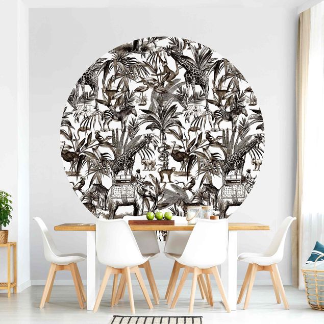 decoraçao para parede de cozinha Elephants Giraffes Zebras And Tiger Black And White With Brown Tone