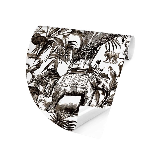 Papel de parede tigres Elephants Giraffes Zebras And Tiger Black And White With Brown Tone