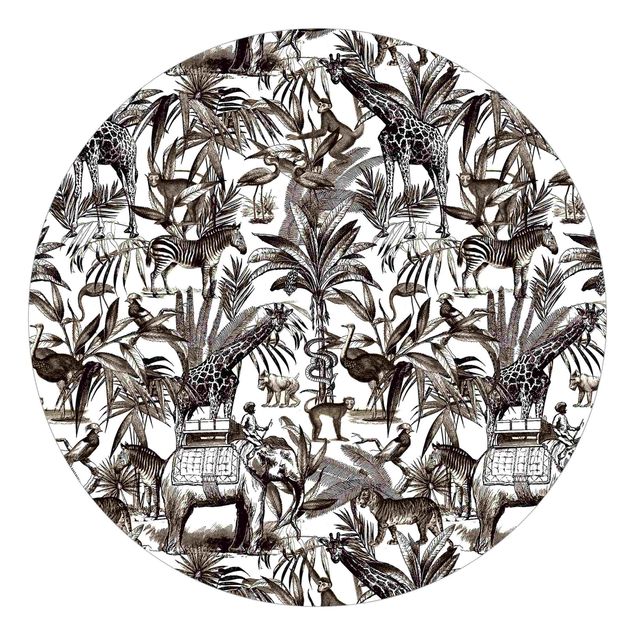 Papel de parede zebras Elephants Giraffes Zebras And Tiger Black And White With Brown Tone