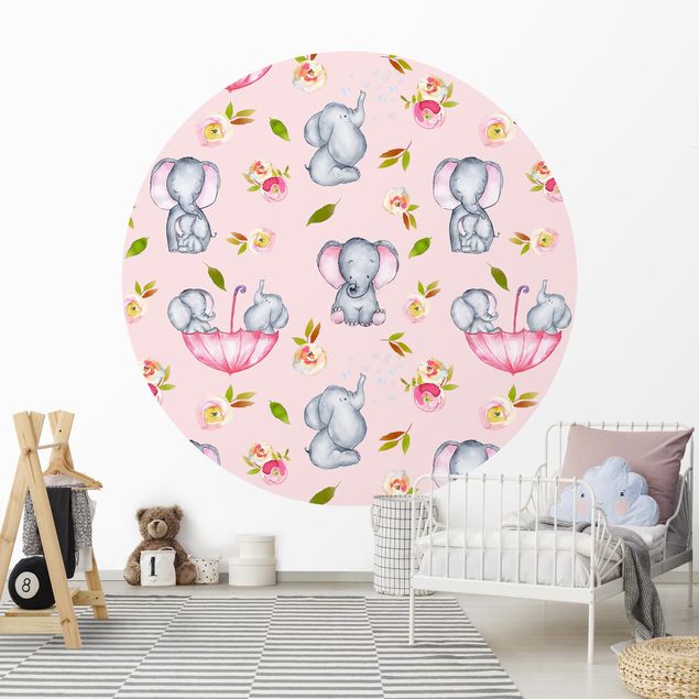 Decoração para quarto infantil Elephant With Flowers In Front Of Pink