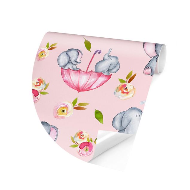 Papel de parede padrões Elephant With Flowers In Front Of Pink