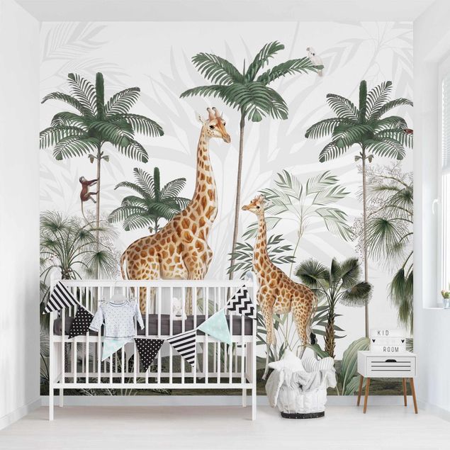 papel parede de floresta Elegance of the giraffes in the jungle