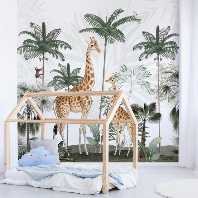 papel de parede moderno para sala Elegance of the giraffes in the jungle