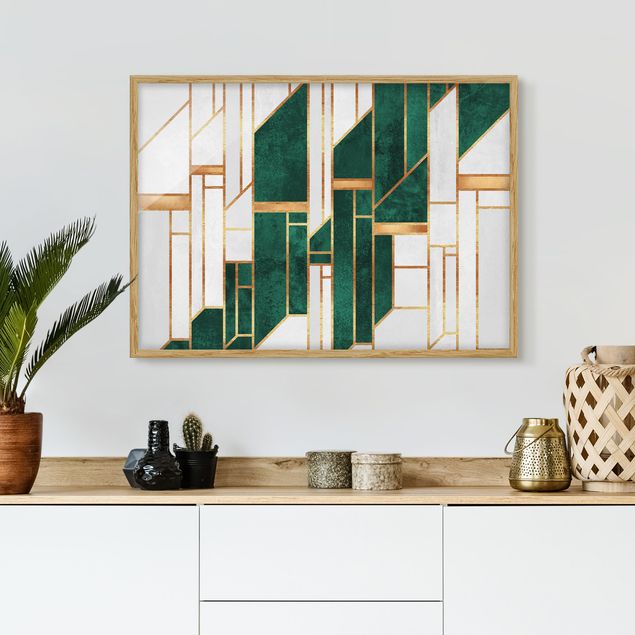 Quadros com moldura abstratos Emerald And gold Geometry