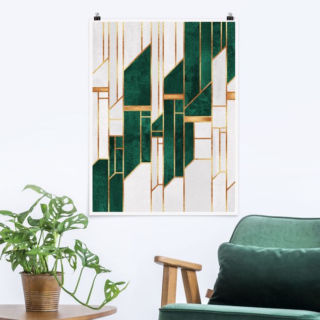 decoraçao para parede de cozinha Emerald And gold Geometry