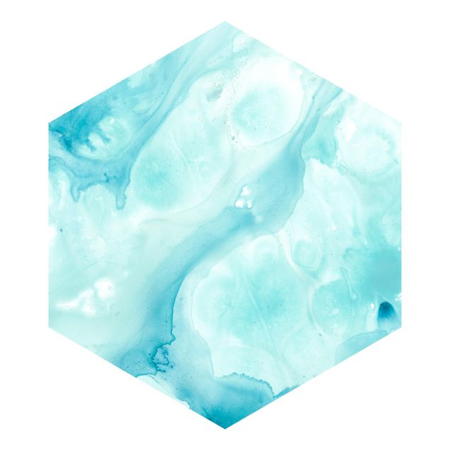 Papel de parede hexagonal Emulsion In White And Turquoise I
