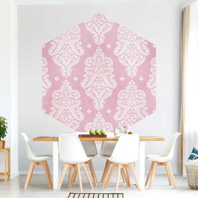 Papel de parede barroco Strawberry Pink Baroque Pattern