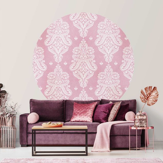 Papel de parede ornamental Strawberry Pink Baroque Pattern