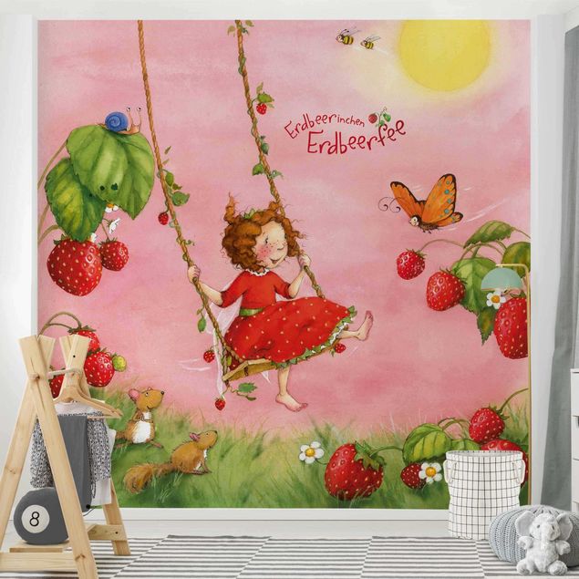 Papel de parede rosa Little Strawberry Strawberry Fairy - Tree Swing