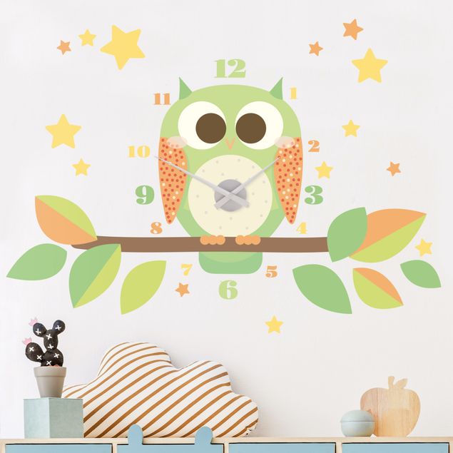 Autocolantes de parede animais da floresta Owl Clock