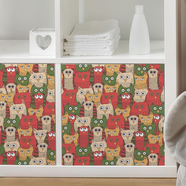 Decoração para quarto infantil Pattern With Funny Owls Red