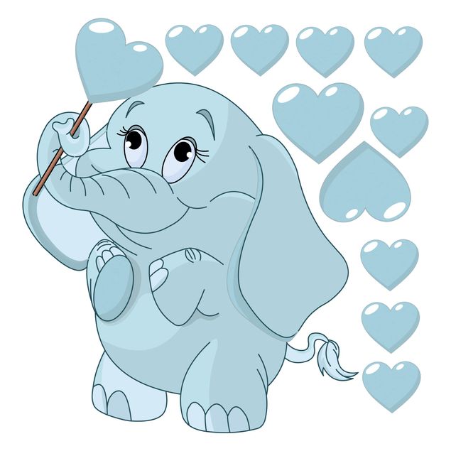 Autocolantes de parede amor Baby Elephant With Blue Hearts