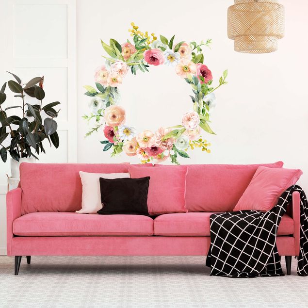 decoraçoes cozinha Watercolour Pink Flower Wreath XXL