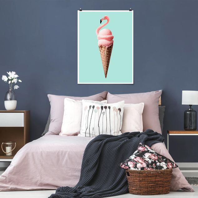 Posters quadros famosos Ice Cream Cone With Flamingo