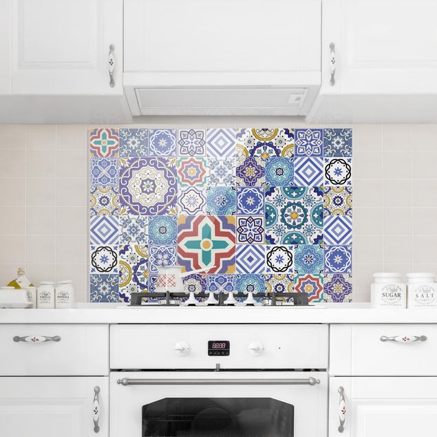 Painel anti-salpicos de cozinha padrões Mirror Tiles - Elaborate Portuguese Tiles