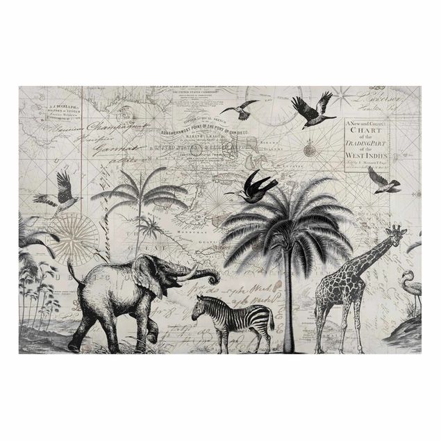 Quadros elefantes Vintage Collage - Exotic Map
