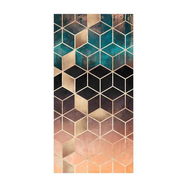 Tapetes com motivo 3D Turquoise Rosé Golden Geometry