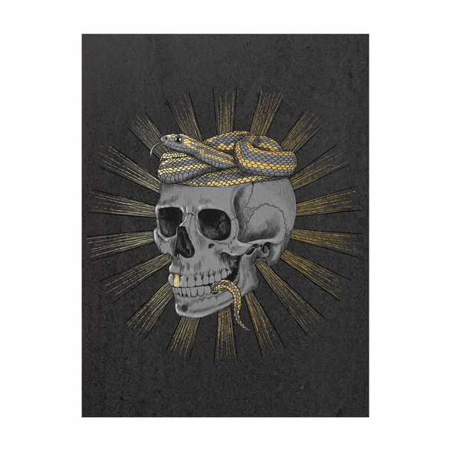 Tapetes antracite Illustration Skull And Snake Black Gold