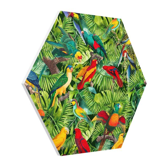quadros flores Colorful Collage - Parrot In The Jungle