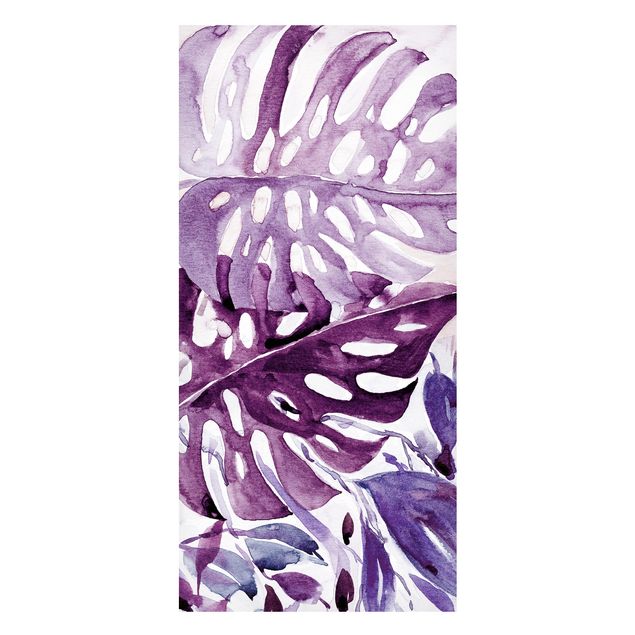 Quadros montanhas Watercolour Tropical Leaves With Monstera In Aubergine