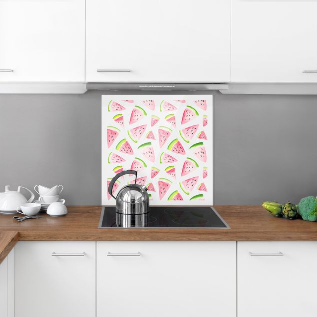 Painel anti-salpicos de cozinha padrões Watercolour Melon Pieces With Frame