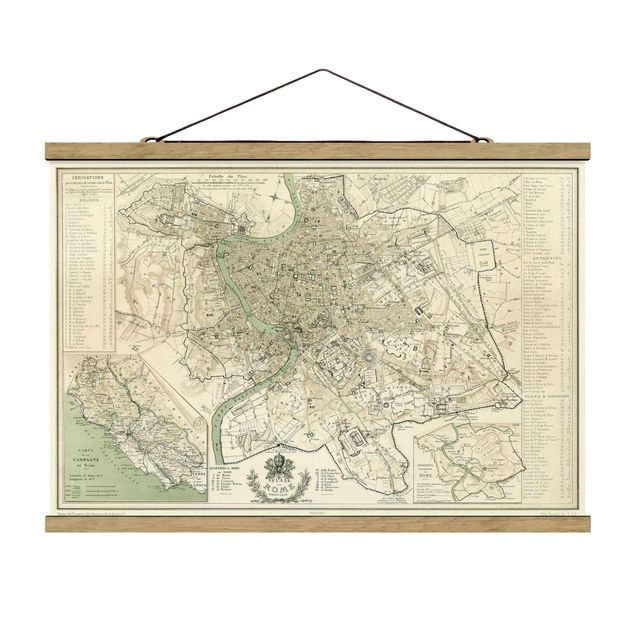 Quadros mapa mundi Vintage Map Rome Antique
