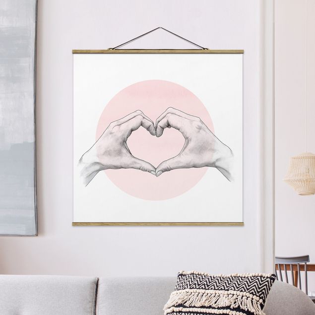 decoraçao para parede de cozinha Illustration Heart Hands Circle Pink White