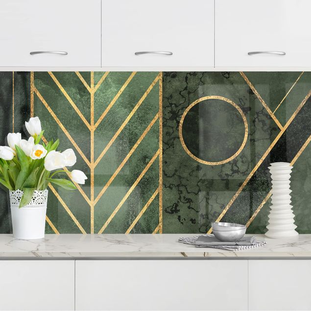 decoraçao para parede de cozinha Geometric Shapes Emerald Gold