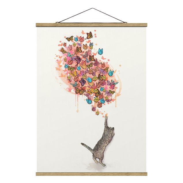 Quadros famosos Illustration Cat With Colourful Butterflies Painting