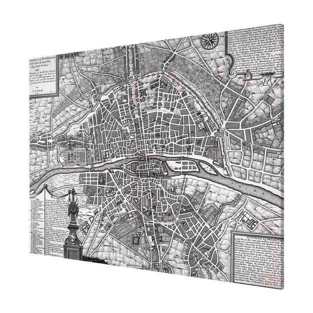 Quadros magnéticos mapas Vintage Map City Of Paris Around 1600