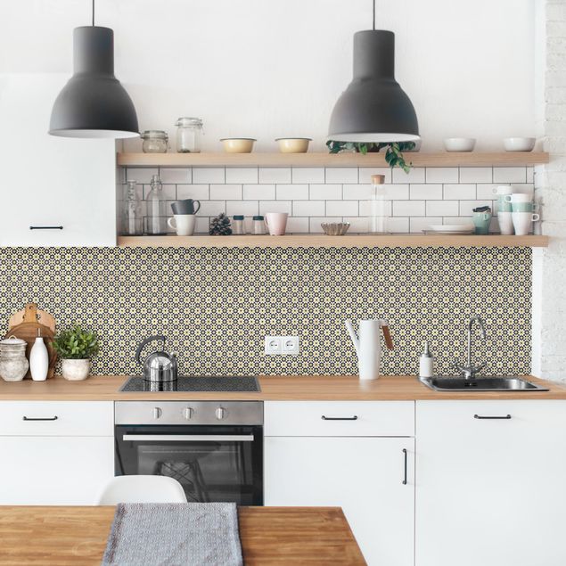Backsplash de cozinha imitação azulejos Oriental Patterns With Golden Flowers