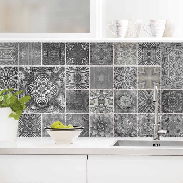 decoraçao para parede de cozinha Grey Jungle Tiles With Silver Shimmer