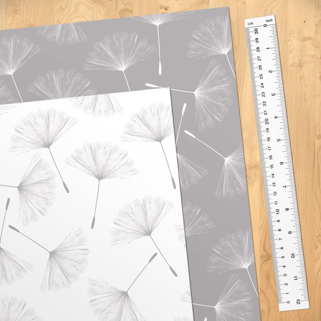 Papel autocolante para móveis em cinza Dandelion Pattern Set In Agate Grey And Polar White