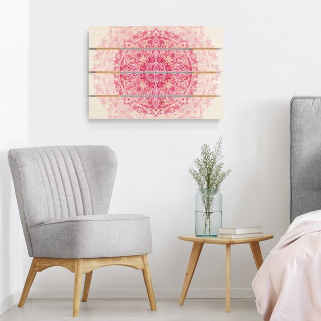 quadros em madeira para decoração Mandala Watercolour Ornament Pink