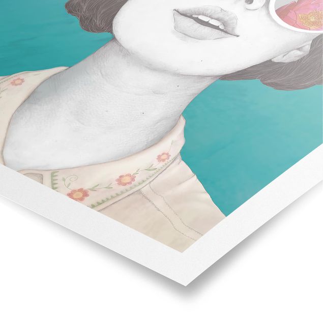 Quadros multicoloridos Illustration Portrait Woman Collage With Flowers Glasses