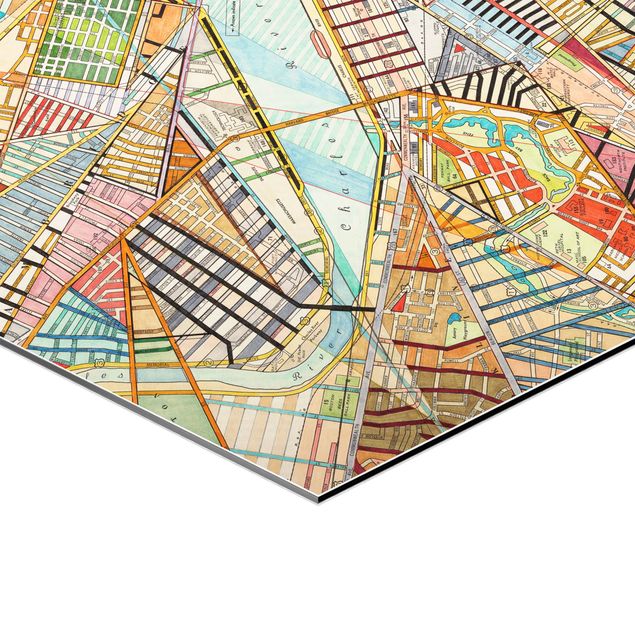Quadros hexagonais Modern Map Of Boston