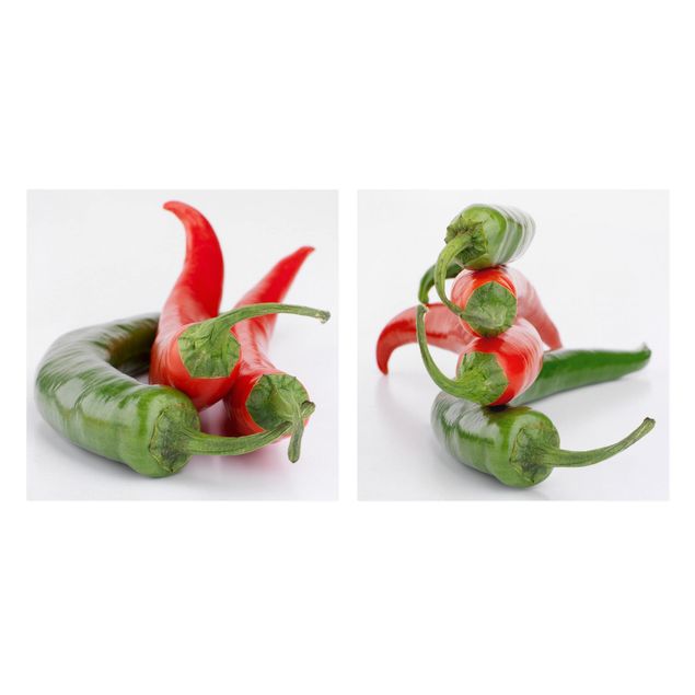 Telas decorativas temperos e ervas aromáticas Red and green peppers