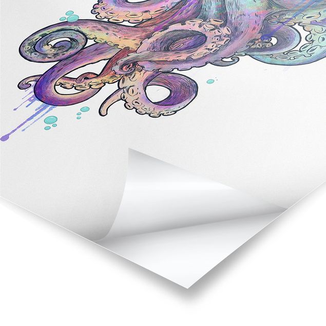 Quadros de Laura Graves Art Illustration Octopus Violet Turquoise Painting