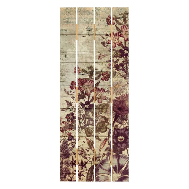 quadros para parede Vintage Floral Wood Look II