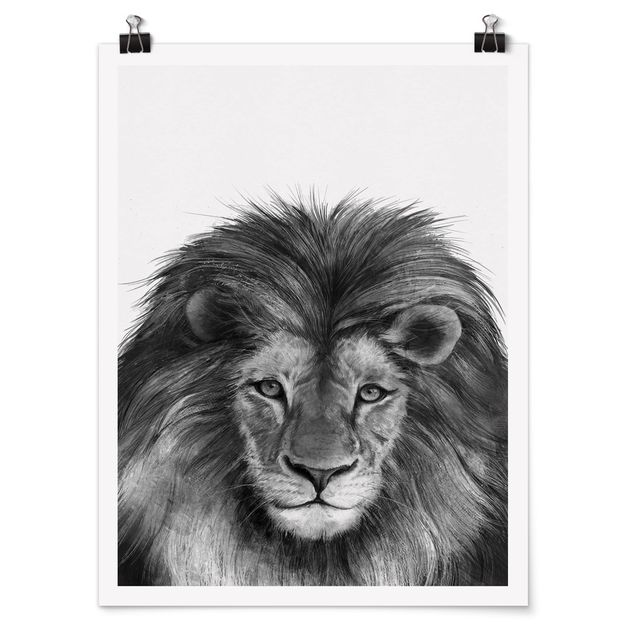 Posters quadros famosos Illustration Lion Monochrome Painting