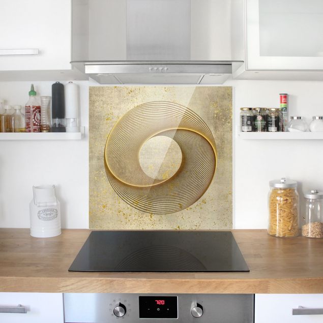 Painel anti-salpicos de cozinha padrões Line Art Circling Spirale Gold