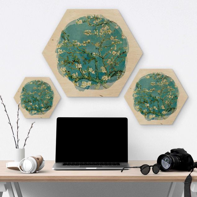 quadro de madeira para parede WaterColours - Vincent Van Gogh - Almond Blossom