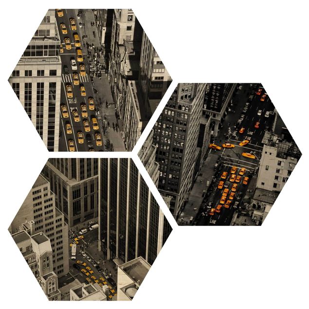 Quadros hexagonais 3 partes New York Taxis