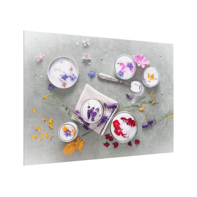 Painel antisalpicos Edible Flowers With Lavender Sugar